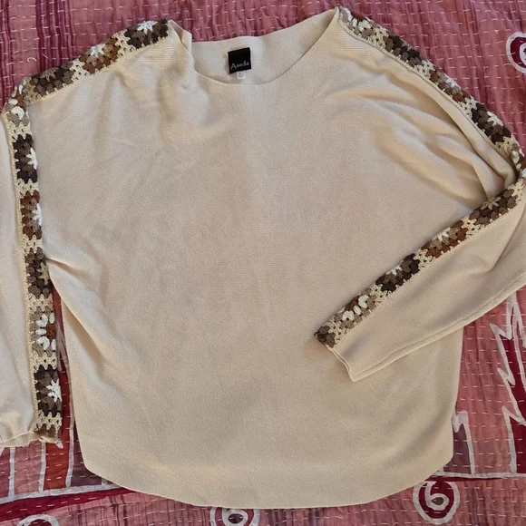 Aaeda Women's Cream Sweater with Brown and Tan Details - Picture 1 of 5